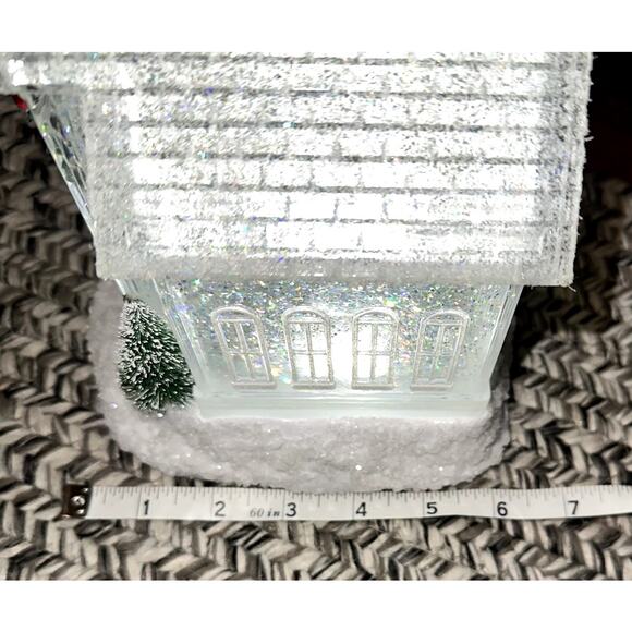 Christmas Glitter Snow Globe White Snowy Pines 12" Church LED Battery Operated - Picture 11 of 12